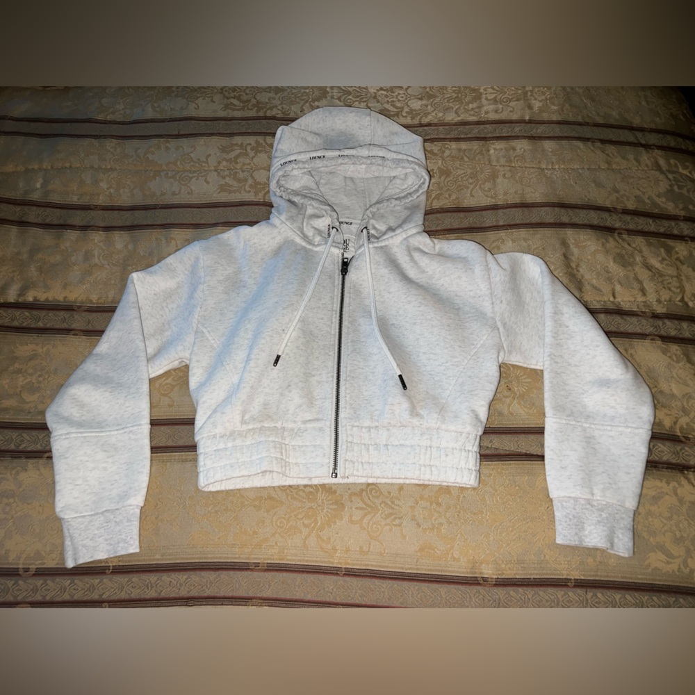 SET Lounge ash white high waisted scrunchie joggers & zip up scrunchie hoodie, S